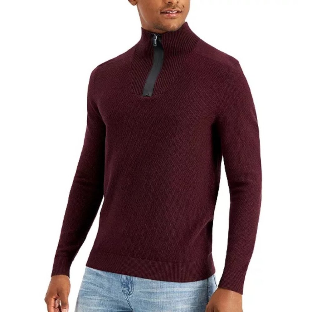 (NWT)Alfani Quarter-Zip Sweater Men Size: L/Port Hthr